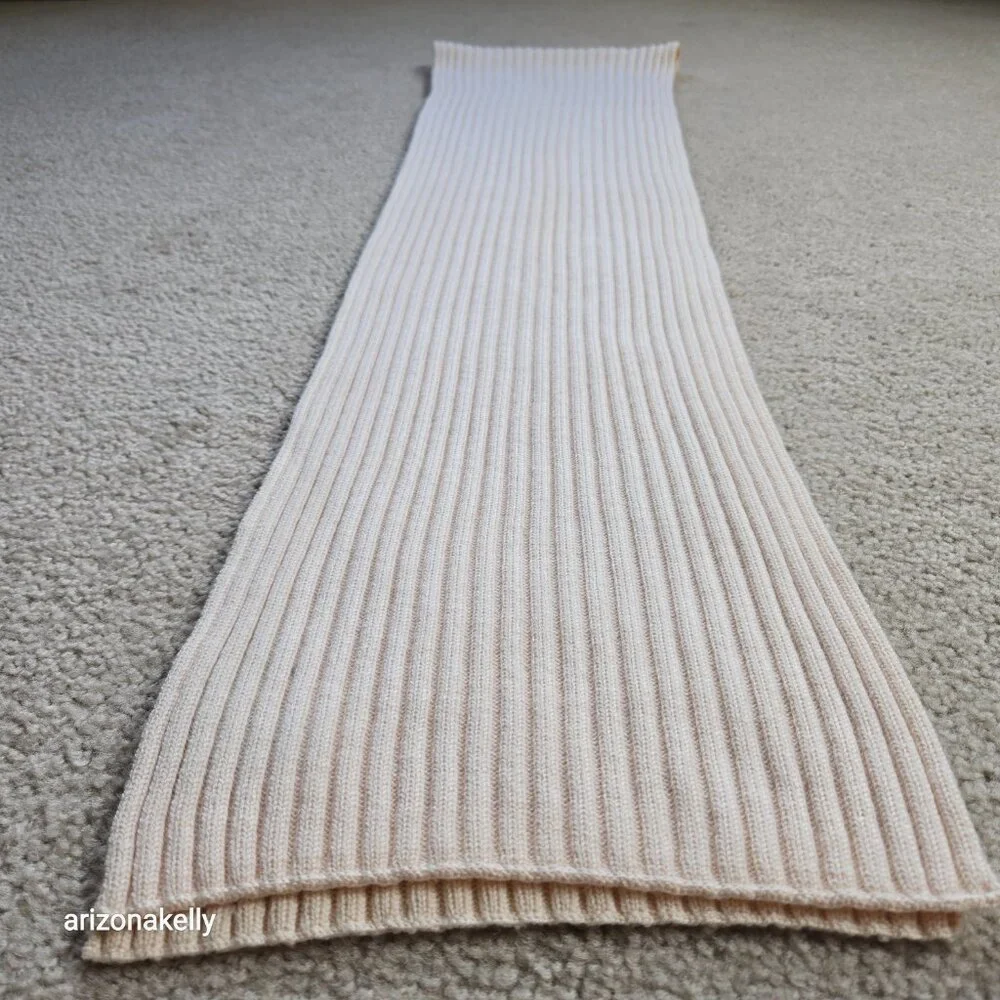Eileen Fisher Ribbed Merino Ivory Thick Scarf TINY FLAW Wool Soft